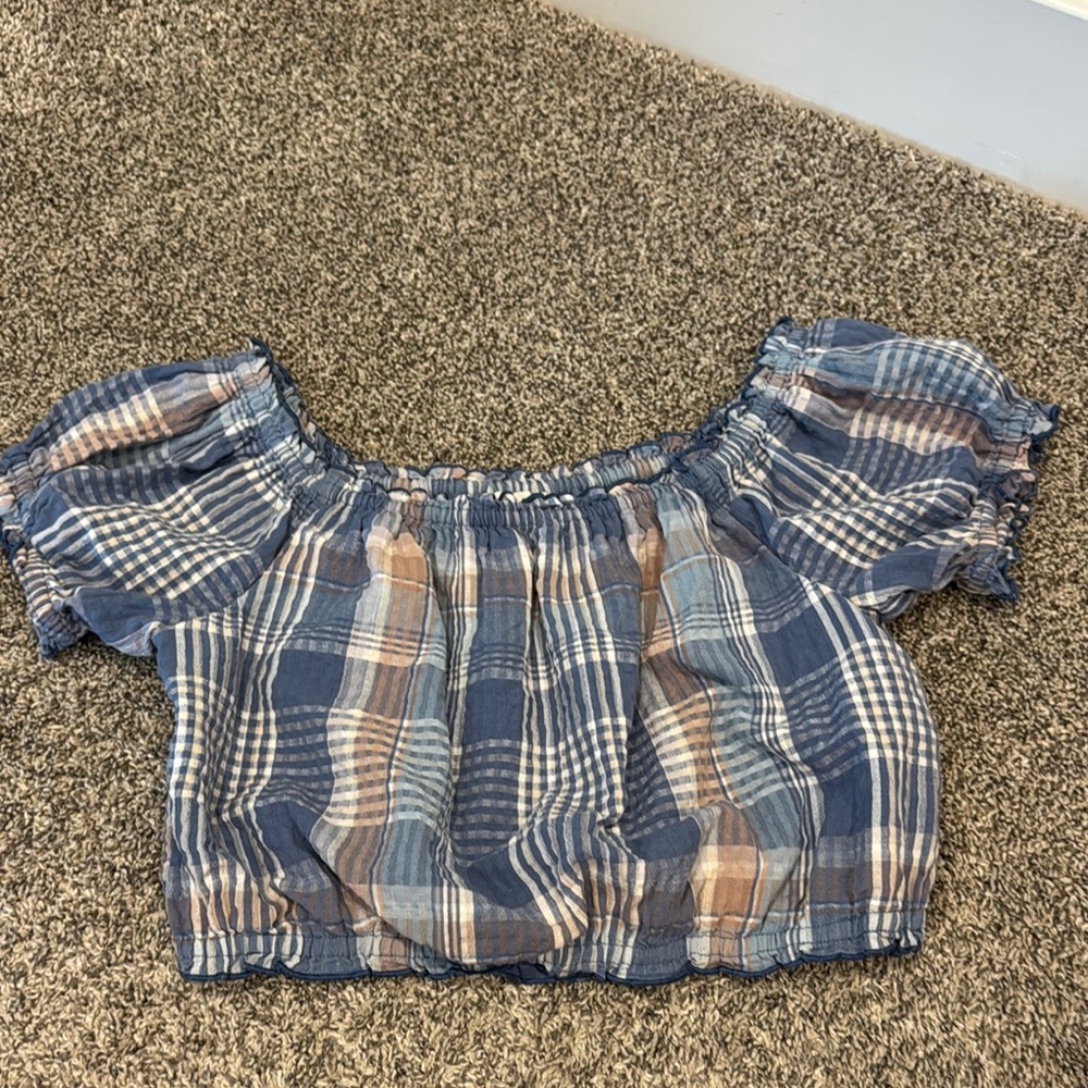 American Eagle Blue Plaid Top